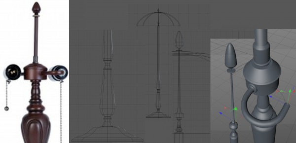 3D-Entwurf 8: Screenshots einiger Kontruktionsschritte  der Stehlampe